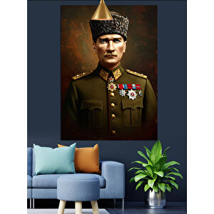 Askeri Üniformalı Mustafa Kemal Atatürk Dekoratif Kanvas - Mdf Ahşap Tablo
