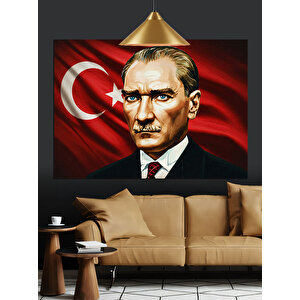 Bayrak Önünde Atatürk Portresi Dekoratif Kanvas - Mdf Ahşap Tablo