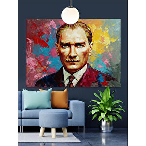 Soyut Renkli Atatürk Portresi Dekoratif Kanvas - Mdf Ahşap Tablo 70x100 cm