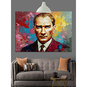Soyut Renkli Atatürk Portresi Dekoratif Kanvas - Mdf Ahşap Tablo