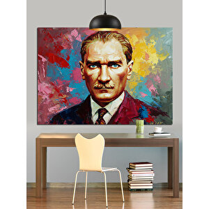Soyut Renkli Atatürk Portresi Dekoratif Kanvas - Mdf Ahşap Tablo