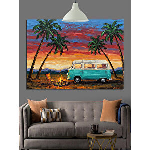 Palmiye Günbatımı Minibüs Dekoratif Kanvas - Mdf Ahşap Tablo 35x50 cm