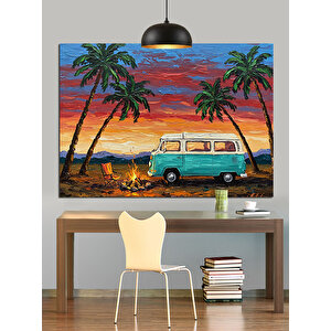 Palmiye Günbatımı Minibüs Dekoratif Kanvas - Mdf Ahşap Tablo 35x50 cm