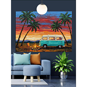 Palmiye Günbatımı Minibüs Dekoratif Kanvas - Mdf Ahşap Tablo 35x50 cm