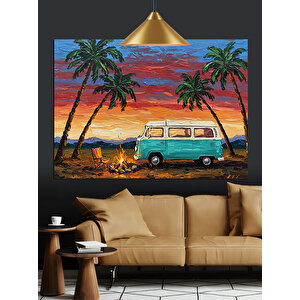 Palmiye Günbatımı Minibüs Dekoratif Kanvas - Mdf Ahşap Tablo