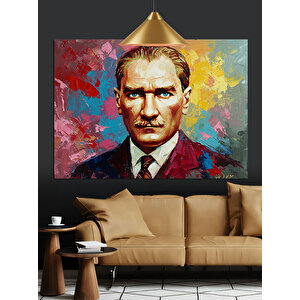 Soyut Renkli Atatürk Portresi Dekoratif Kanvas - Mdf Ahşap Tablo 35x50 cm