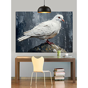 Beyaz Güvercin Çizimi Dekoratif Kanvas - Mdf Ahşap Tablo 70x100 cm