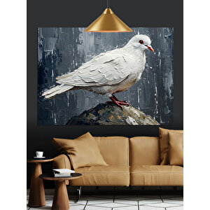 Beyaz Güvercin Çizimi Dekoratif Kanvas - Mdf Ahşap Tablo