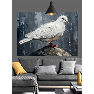 Beyaz Güvercin Çizimi Dekoratif Kanvas - Mdf Ahşap Tablo 50x70 cm