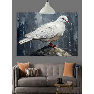 Beyaz Güvercin Çizimi Dekoratif Kanvas - Mdf Ahşap Tablo 50x70 cm