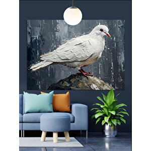 Beyaz Güvercin Çizimi Dekoratif Kanvas - Mdf Ahşap Tablo