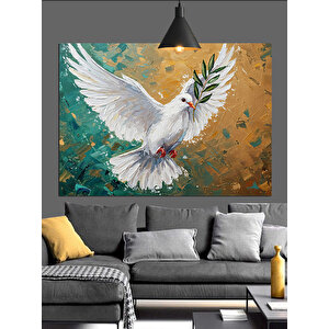 Zeytin Dalı Güvercin Dekoratif Kanvas - Mdf Ahşap Tablo 70x100 cm