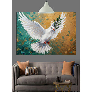 Zeytin Dalı Güvercin Dekoratif Kanvas - Mdf Ahşap Tablo 70x100 cm