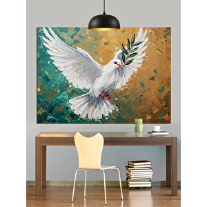 Zeytin Dalı Güvercin Dekoratif Kanvas - Mdf Ahşap Tablo 70x100 cm
