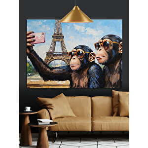 Paris Maymun Selfie Dekoratif Kanvas - Mdf Ahşap Tablo 35x50 cm