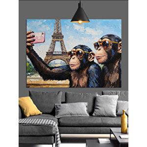 Paris Maymun Selfie Dekoratif Kanvas - Mdf Ahşap Tablo 35x50 cm