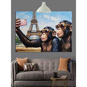 Paris Maymun Selfie Dekoratif Kanvas - Mdf Ahşap Tablo 70x100 cm