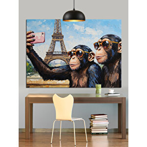 Paris Maymun Selfie Dekoratif Kanvas - Mdf Ahşap Tablo