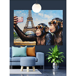 Paris Maymun Selfie Dekoratif Kanvas - Mdf Ahşap Tablo