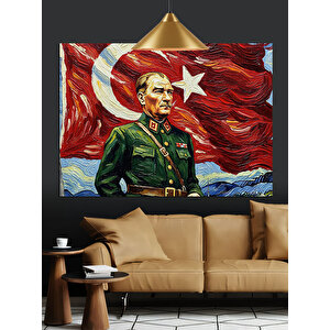 Atatürk Bayrak Portre Dekoratif Kanvas - Mdf Ahşap Tablo 35x50 cm