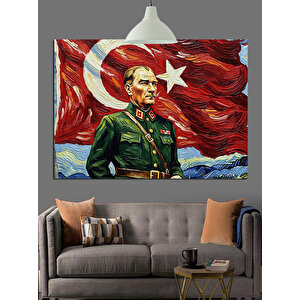 Atatürk Bayrak Portre Dekoratif Kanvas - Mdf Ahşap Tablo