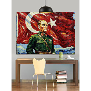 Atatürk Bayrak Portre Dekoratif Kanvas - Mdf Ahşap Tablo