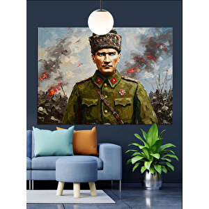 Asker Üniformalı Atatürk Dekoratif Kanvas - Mdf Ahşap Tablo
