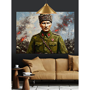 Asker Üniformalı Atatürk Dekoratif Kanvas - Mdf Ahşap Tablo 70x100 cm