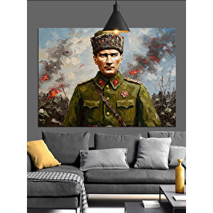 Asker Üniformalı Atatürk Dekoratif Kanvas - Mdf Ahşap Tablo 70x100 cm