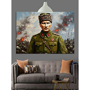 Asker Üniformalı Atatürk Dekoratif Kanvas - Mdf Ahşap Tablo 70x100 cm