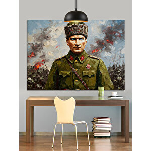 Asker Üniformalı Atatürk Dekoratif Kanvas - Mdf Ahşap Tablo