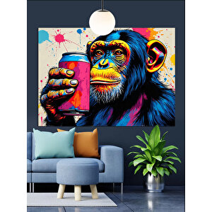 Kırmızı Bardak Maymun Dekoratif Kanvas - Mdf Ahşap Tablo 50x70 cm