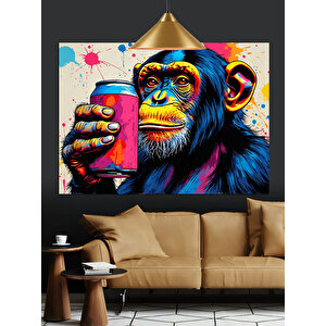 Kırmızı Bardak Maymun Dekoratif Kanvas - Mdf Ahşap Tablo 50x70 cm