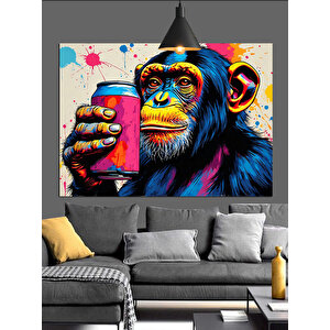 Kırmızı Bardak Maymun Dekoratif Kanvas - Mdf Ahşap Tablo