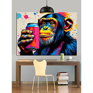 Kırmızı Bardak Maymun Dekoratif Kanvas - Mdf Ahşap Tablo 35x50 cm