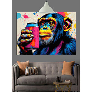 Kırmızı Bardak Maymun Dekoratif Kanvas - Mdf Ahşap Tablo