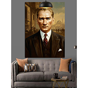 Güçlü Bakışlı Mustafa Kemal Atatürk Portresi Dekoratif Kanvas - Mdf Ahşap Tablo 70x100 cm