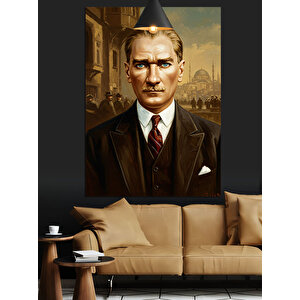 Güçlü Bakışlı Mustafa Kemal Atatürk Portresi Dekoratif Kanvas - Mdf Ahşap Tablo