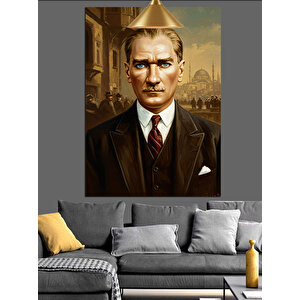 Güçlü Bakışlı Mustafa Kemal Atatürk Portresi Dekoratif Kanvas - Mdf Ahşap Tablo 35x50 cm