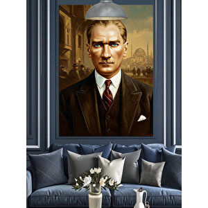 Güçlü Bakışlı Mustafa Kemal Atatürk Portresi Dekoratif Kanvas - Mdf Ahşap Tablo 35x50 cm
