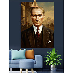 Güçlü Bakışlı Mustafa Kemal Atatürk Portresi Dekoratif Kanvas - Mdf Ahşap Tablo