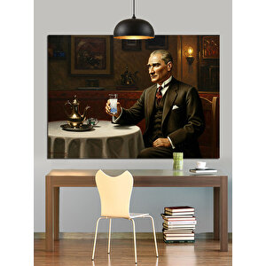 Rakı Ve Mustafa Kemal Atatürk Dekoratif Kanvas - Mdf Ahşap Tablo 35x50 cm