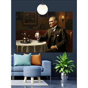 Rakı Ve Mustafa Kemal Atatürk Dekoratif Kanvas - Mdf Ahşap Tablo 35x50 cm