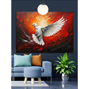 Alevli Fon Üzerinde Beyaz Güvercin Dekoratif Kanvas - Mdf Ahşap Tablo 35x50 cm