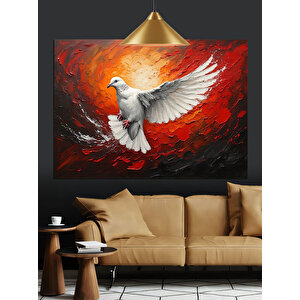 Alevli Fon Üzerinde Beyaz Güvercin Dekoratif Kanvas - Mdf Ahşap Tablo