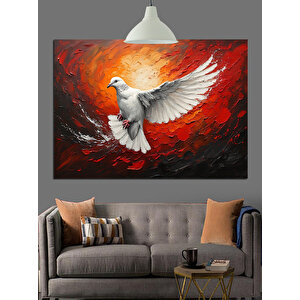 Alevli Fon Üzerinde Beyaz Güvercin Dekoratif Kanvas - Mdf Ahşap Tablo 70x100 cm