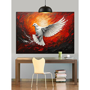 Alevli Fon Üzerinde Beyaz Güvercin Dekoratif Kanvas - Mdf Ahşap Tablo 70x100 cm