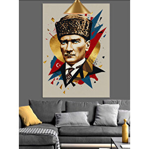 Geometrik Desenli Mustafa Kemal Atatürk Dekoratif Kanvas - Mdf Ahşap Tablo