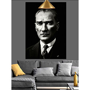Siyah Beyaz Mustafa Kemal Atatürk Fotoğrafı Dekoratif Kanvas - Mdf Ahşap Tablo 70x100 cm