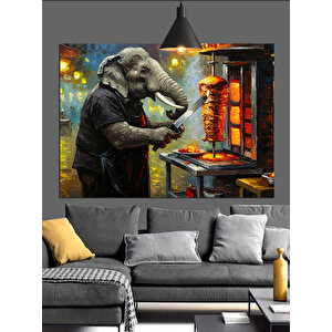 Döner Ustası Fil Dekoratif Kanvas - Mdf Ahşap Tablo 70x100 cm